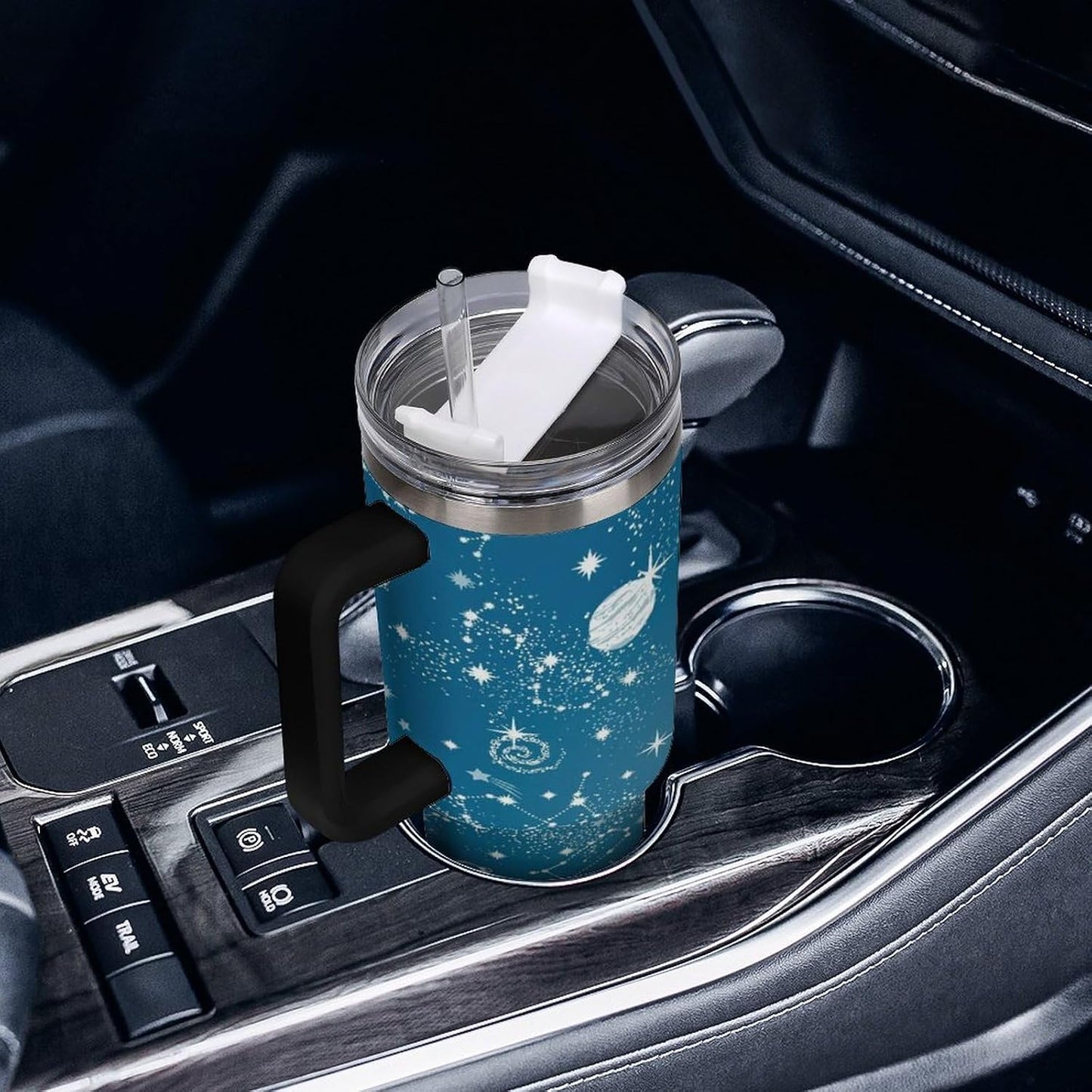 Space Constellation 304 Stainless Steel Double Wall Insulated Tumbler with Leakproof Slide Lid and Straw Large Capacity Travel Mug Black-Space Constellation