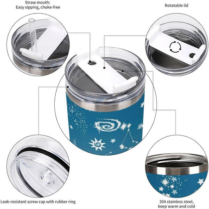 Space Constellation 304 Stainless Steel Double Wall Insulated Tumbler with Leakproof Slide Lid and Straw Large Capacity Travel Mug Black-Space Constellation