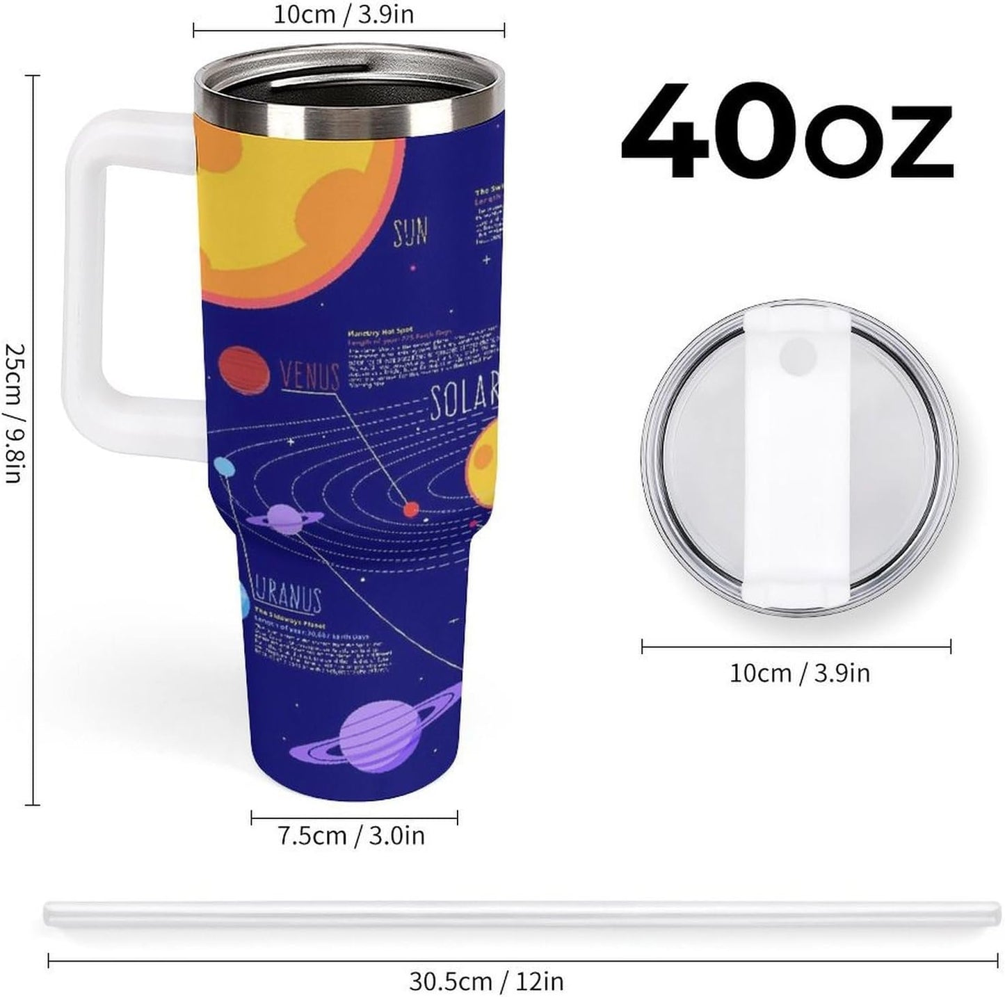 Space Constellation 304 Stainless Steel Double Wall Insulated Tumbler with Leakproof Slide Lid and Straw Large Capacity Travel Mug Black-Space Constellation