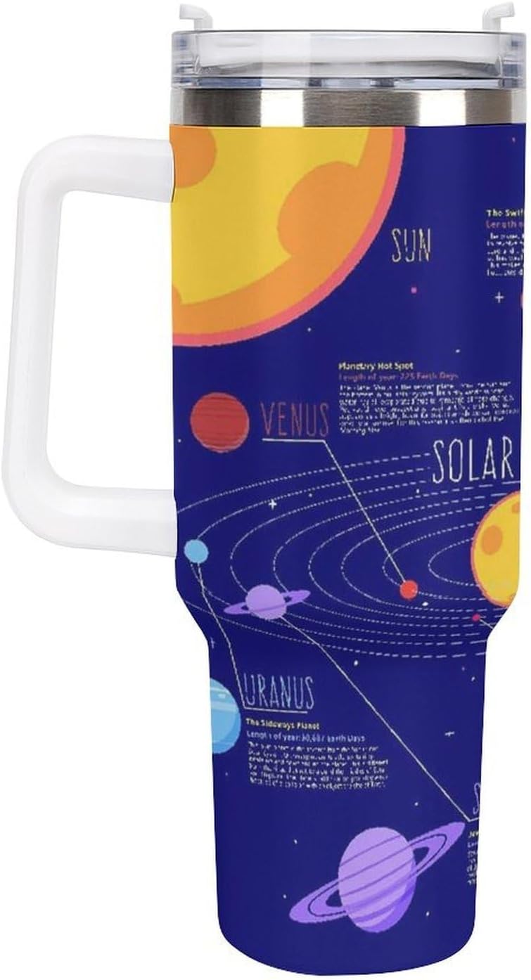 Space Constellation 304 Stainless Steel Double Wall Insulated Tumbler with Leakproof Slide Lid and Straw Large Capacity Travel Mug Black-Space Constellation