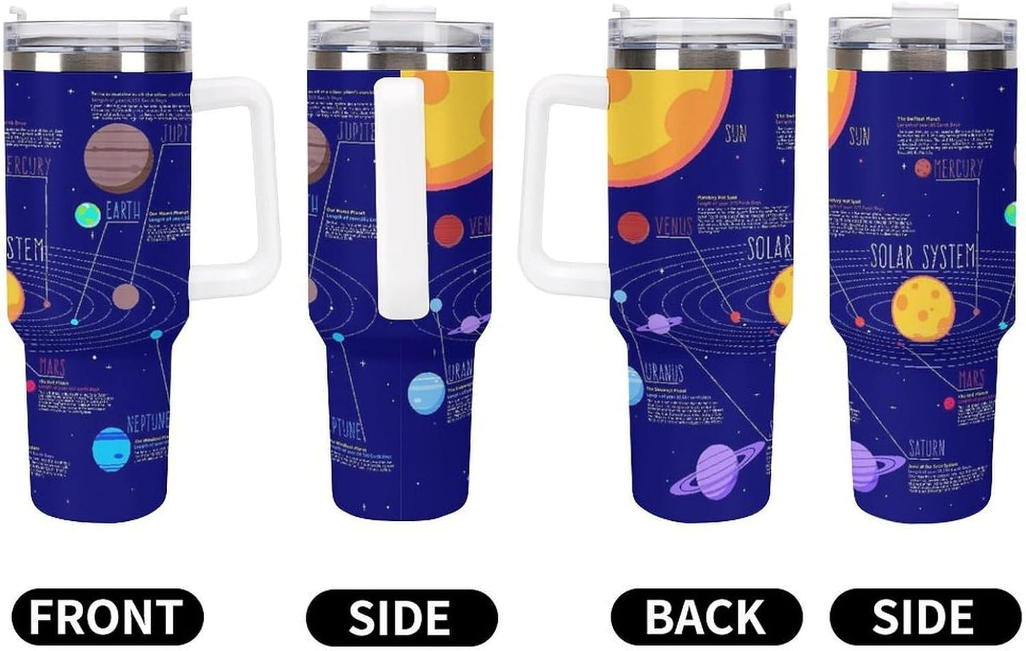 Space Constellation 304 Stainless Steel Double Wall Insulated Tumbler with Leakproof Slide Lid and Straw Large Capacity Travel Mug Black-Space Constellation