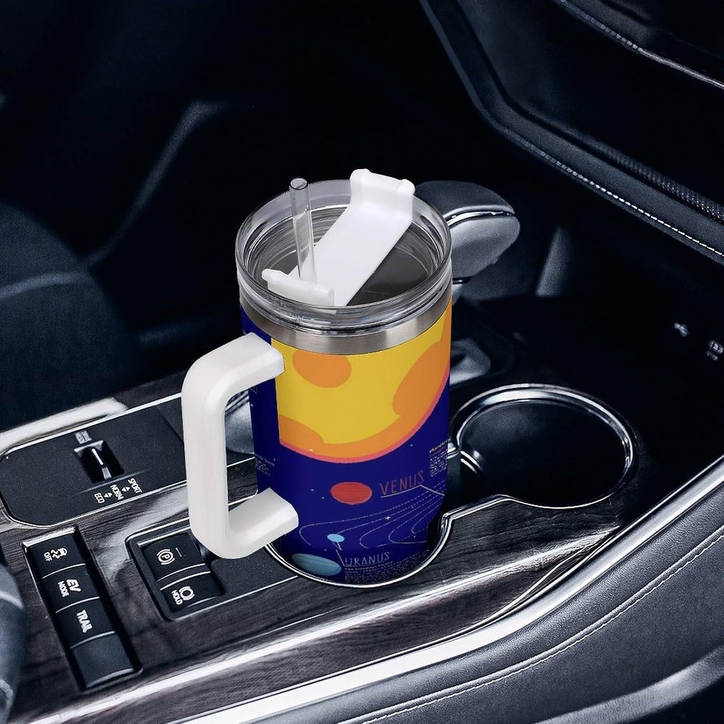 Space Constellation 304 Stainless Steel Double Wall Insulated Tumbler with Leakproof Slide Lid and Straw Large Capacity Travel Mug Black-Space Constellation