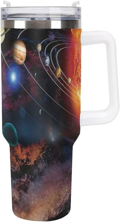 Space Constellation 304 Stainless Steel Double Wall Insulated Tumbler with Leakproof Slide Lid and Straw Large Capacity Travel Mug Black-Space Constellation