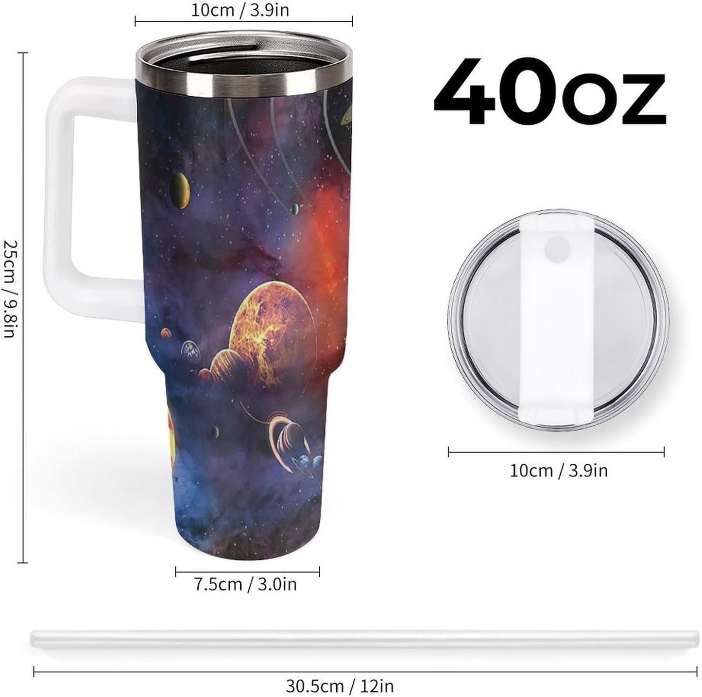 Space Constellation 304 Stainless Steel Double Wall Insulated Tumbler with Leakproof Slide Lid and Straw Large Capacity Travel Mug Black-Space Constellation