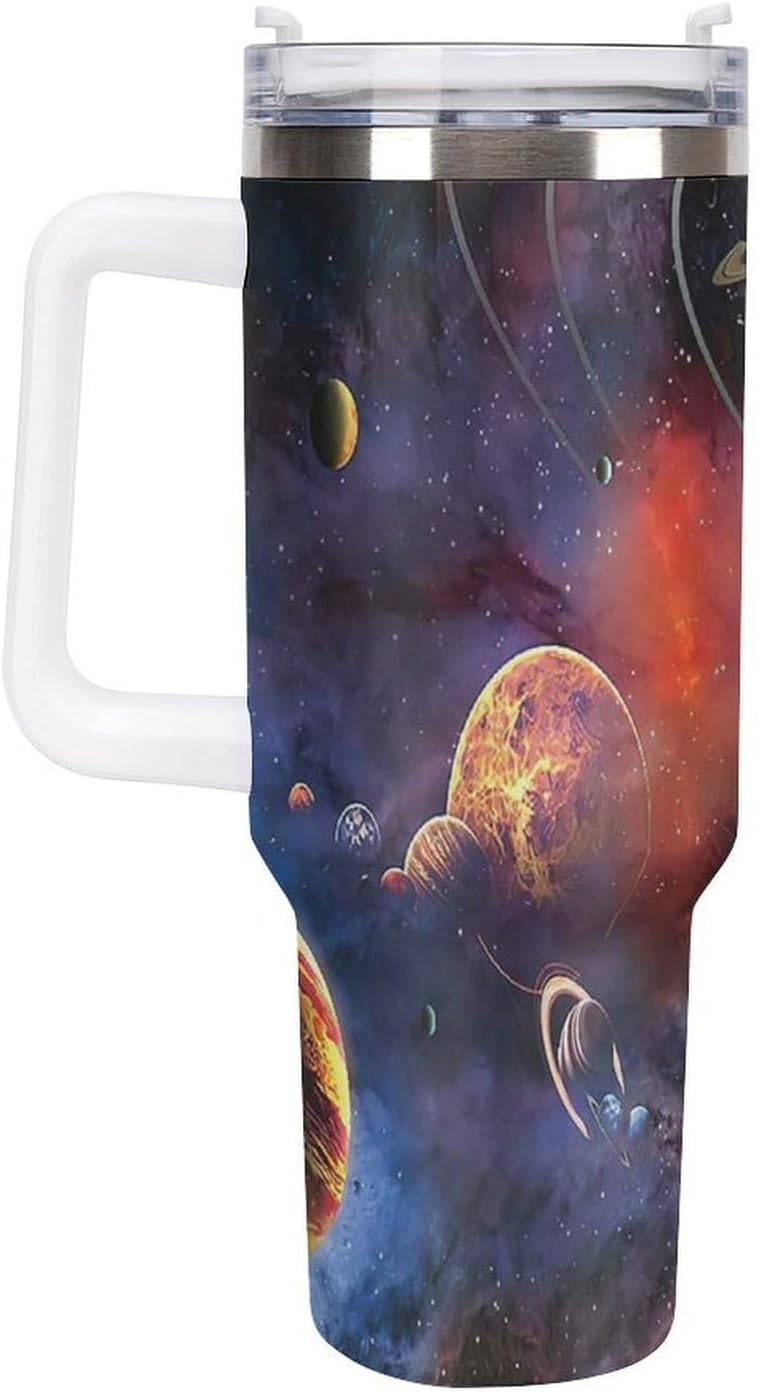 Space Constellation 304 Stainless Steel Double Wall Insulated Tumbler with Leakproof Slide Lid and Straw Large Capacity Travel Mug Black-Space Constellation