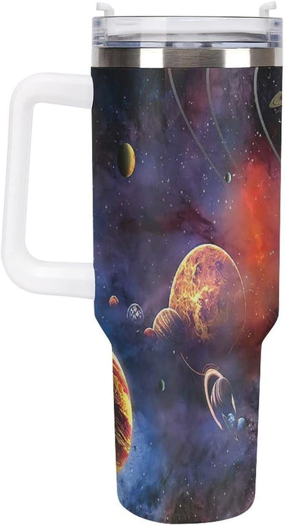 Space Constellation 304 Stainless Steel Double Wall Insulated Tumbler with Leakproof Slide Lid and Straw Large Capacity Travel Mug Black-Space Constellation