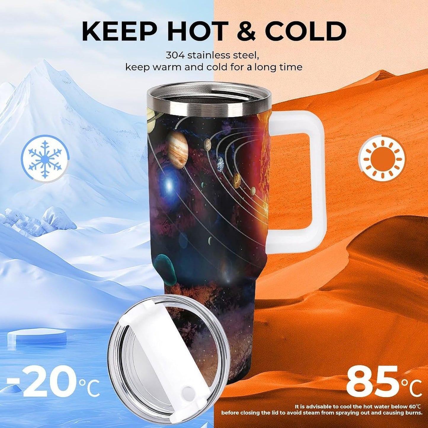 Space Constellation 304 Stainless Steel Double Wall Insulated Tumbler with Leakproof Slide Lid and Straw Large Capacity Travel Mug Black-Space Constellation