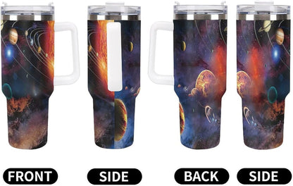 Space Constellation 304 Stainless Steel Double Wall Insulated Tumbler with Leakproof Slide Lid and Straw Large Capacity Travel Mug Black-Space Constellation