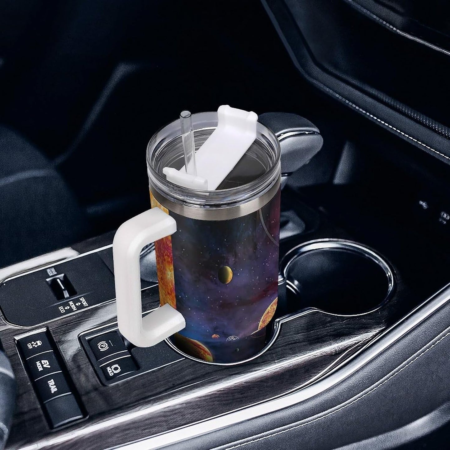 Space Constellation 304 Stainless Steel Double Wall Insulated Tumbler with Leakproof Slide Lid and Straw Large Capacity Travel Mug Black-Space Constellation