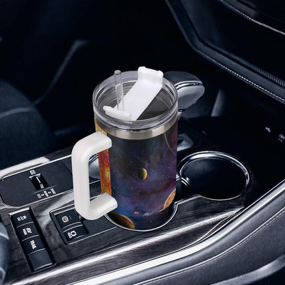 Space Constellation 304 Stainless Steel Double Wall Insulated Tumbler with Leakproof Slide Lid and Straw Large Capacity Travel Mug Black-Space Constellation