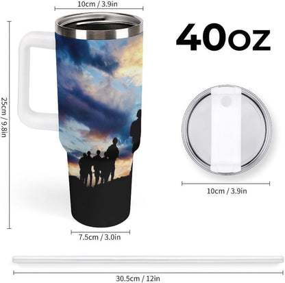 Space Constellation 304 Stainless Steel Double Wall Insulated Tumbler with Leakproof Slide Lid and Straw Large Capacity Travel Mug Black-Space Constellation