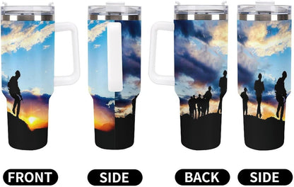Space Constellation 304 Stainless Steel Double Wall Insulated Tumbler with Leakproof Slide Lid and Straw Large Capacity Travel Mug Black-Space Constellation