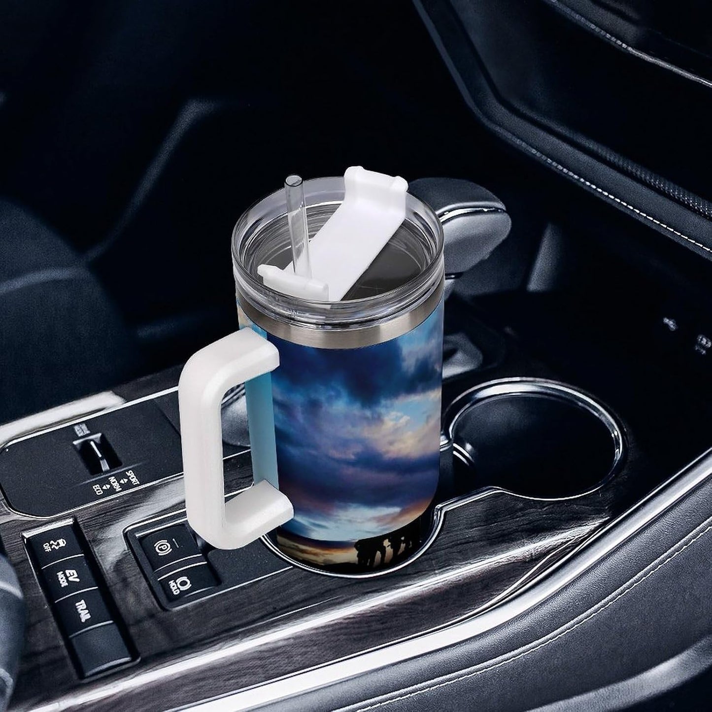 Space Constellation 304 Stainless Steel Double Wall Insulated Tumbler with Leakproof Slide Lid and Straw Large Capacity Travel Mug Black-Space Constellation