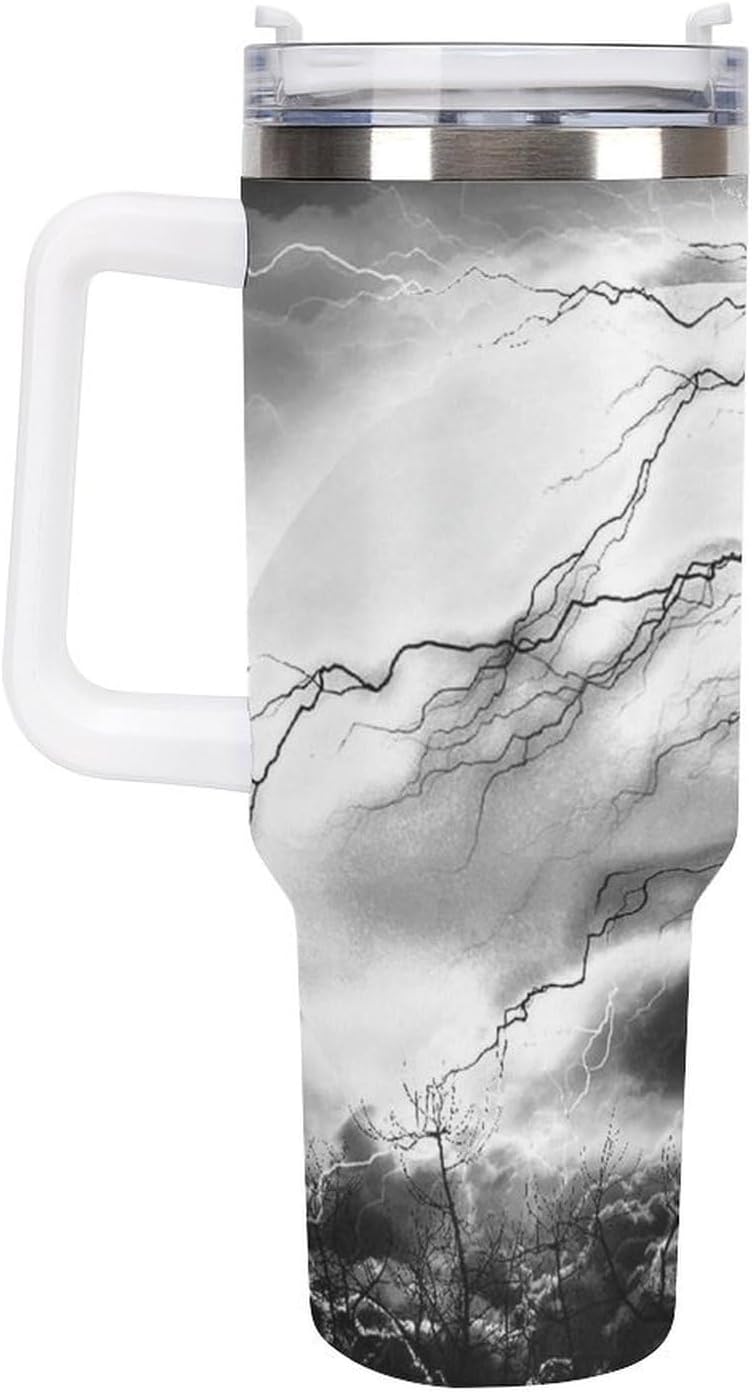 Space Constellation 304 Stainless Steel Double Wall Insulated Tumbler with Leakproof Slide Lid and Straw Large Capacity Travel Mug Black-Space Constellation