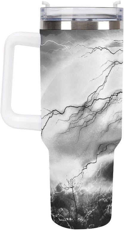 Space Constellation 304 Stainless Steel Double Wall Insulated Tumbler with Leakproof Slide Lid and Straw Large Capacity Travel Mug Black-Space Constellation