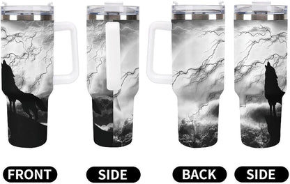 Space Constellation 304 Stainless Steel Double Wall Insulated Tumbler with Leakproof Slide Lid and Straw Large Capacity Travel Mug Black-Space Constellation