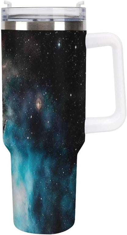 Space Constellation 304 Stainless Steel Double Wall Insulated Tumbler with Leakproof Slide Lid and Straw Large Capacity Travel Mug Black-Space Constellation