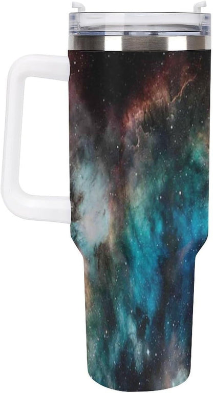 Space Constellation 304 Stainless Steel Double Wall Insulated Tumbler with Leakproof Slide Lid and Straw Large Capacity Travel Mug Black-Space Constellation