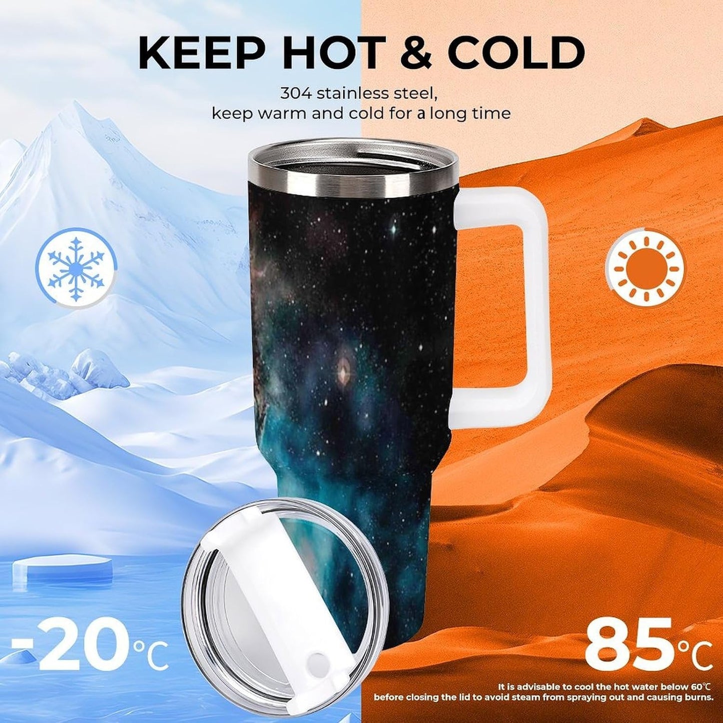 Space Constellation 304 Stainless Steel Double Wall Insulated Tumbler with Leakproof Slide Lid and Straw Large Capacity Travel Mug Black-Space Constellation