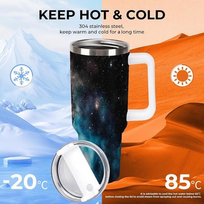Space Constellation 304 Stainless Steel Double Wall Insulated Tumbler with Leakproof Slide Lid and Straw Large Capacity Travel Mug Black-Space Constellation