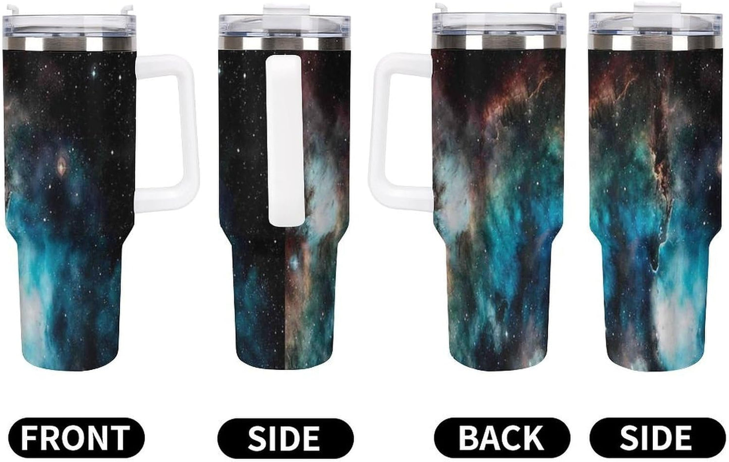 Space Constellation 304 Stainless Steel Double Wall Insulated Tumbler with Leakproof Slide Lid and Straw Large Capacity Travel Mug Black-Space Constellation