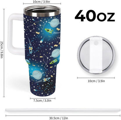 Space Constellation 304 Stainless Steel Double Wall Insulated Tumbler with Leakproof Slide Lid and Straw Large Capacity Travel Mug Black-Space Constellation