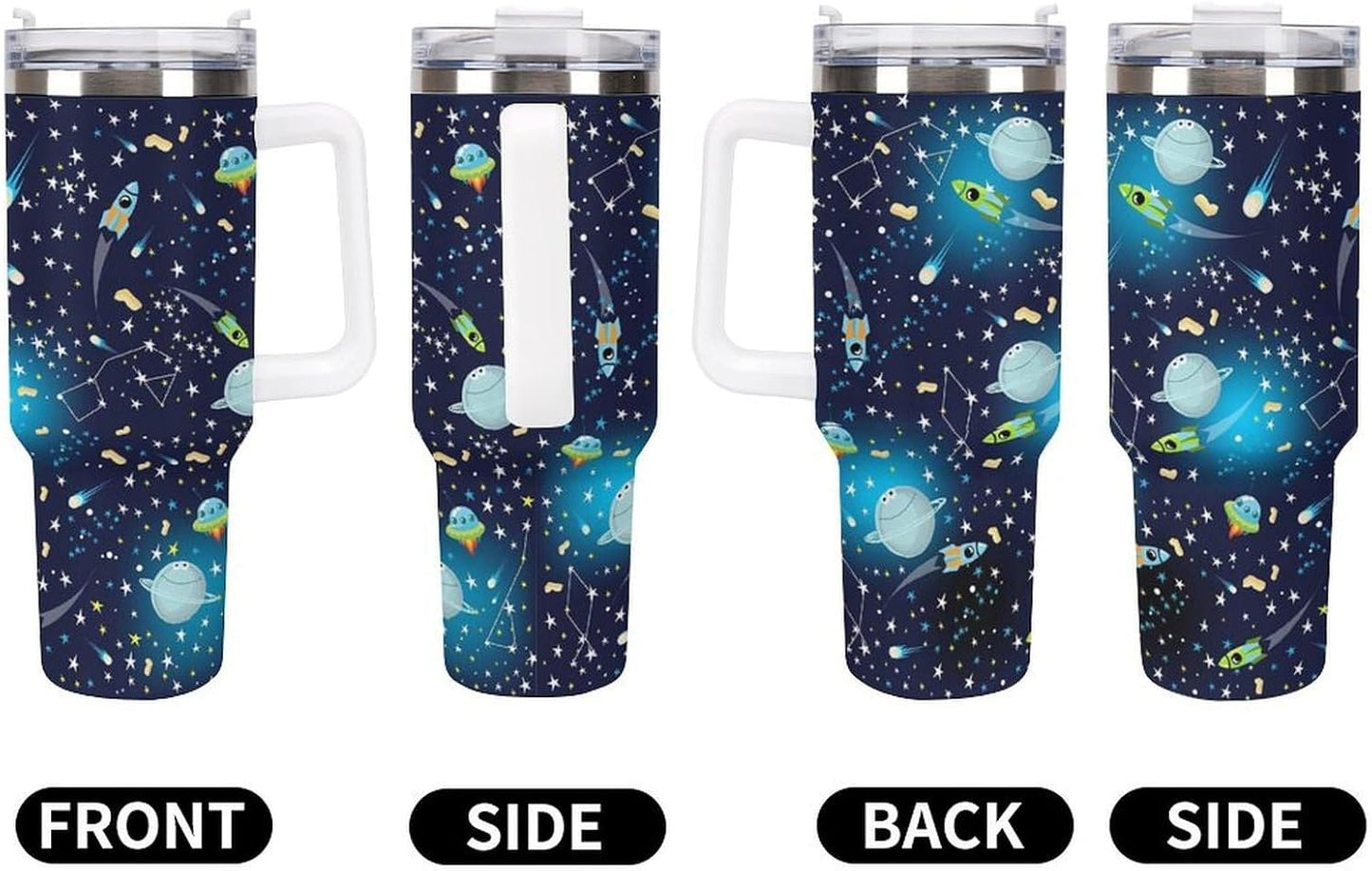 Space Constellation 304 Stainless Steel Double Wall Insulated Tumbler with Leakproof Slide Lid and Straw Large Capacity Travel Mug Black-Space Constellation