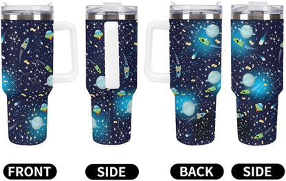 Space Constellation 304 Stainless Steel Double Wall Insulated Tumbler with Leakproof Slide Lid and Straw Large Capacity Travel Mug Black-Space Constellation