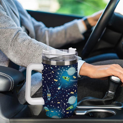 Space Constellation 304 Stainless Steel Double Wall Insulated Tumbler with Leakproof Slide Lid and Straw Large Capacity Travel Mug Black-Space Constellation