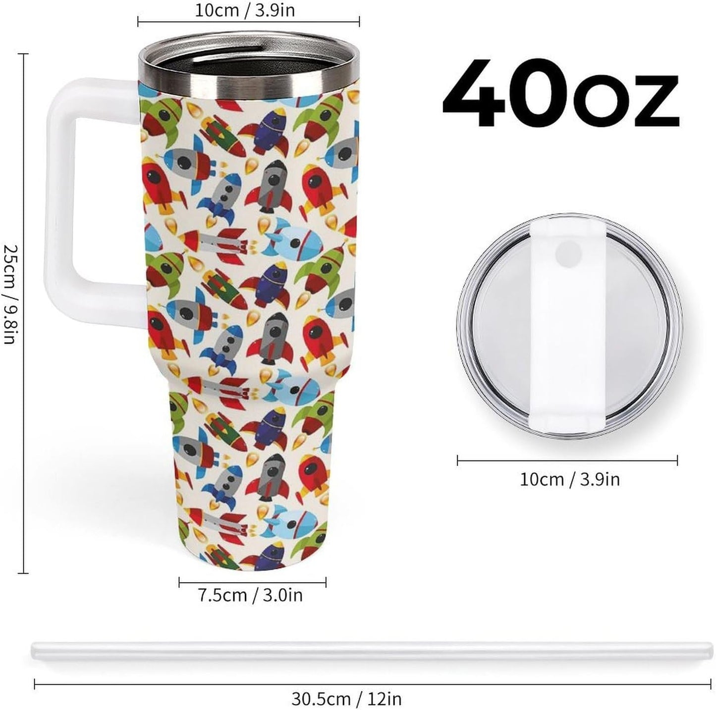 Space Constellation 304 Stainless Steel Double Wall Insulated Tumbler with Leakproof Slide Lid and Straw Large Capacity Travel Mug Black-Space Constellation