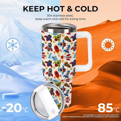 Space Constellation 304 Stainless Steel Double Wall Insulated Tumbler with Leakproof Slide Lid and Straw Large Capacity Travel Mug Black-Space Constellation