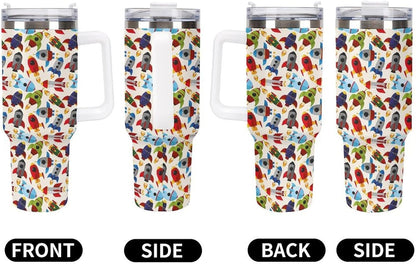 Space Constellation 304 Stainless Steel Double Wall Insulated Tumbler with Leakproof Slide Lid and Straw Large Capacity Travel Mug Black-Space Constellation