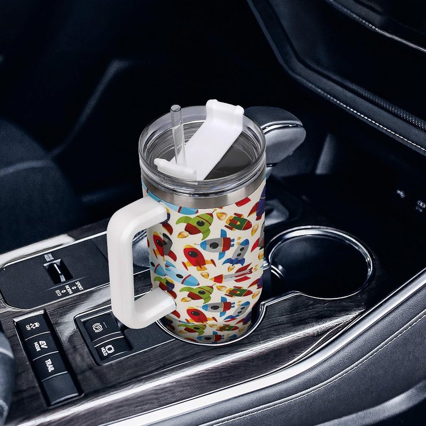Space Constellation 304 Stainless Steel Double Wall Insulated Tumbler with Leakproof Slide Lid and Straw Large Capacity Travel Mug Black-Space Constellation