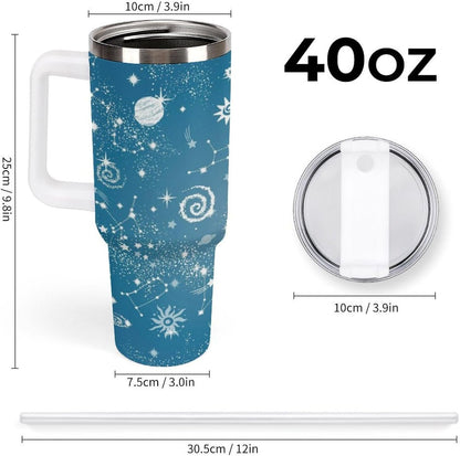 Space Constellation 304 Stainless Steel Double Wall Insulated Tumbler with Leakproof Slide Lid and Straw Large Capacity Travel Mug Black-Space Constellation