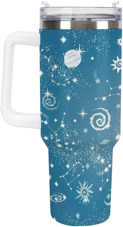 Space Constellation 304 Stainless Steel Double Wall Insulated Tumbler with Leakproof Slide Lid and Straw Large Capacity Travel Mug Black-Space Constellation