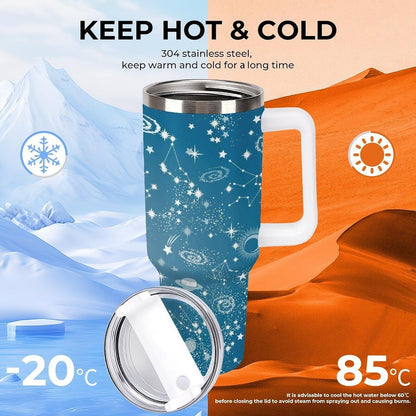 Space Constellation 304 Stainless Steel Double Wall Insulated Tumbler with Leakproof Slide Lid and Straw Large Capacity Travel Mug Black-Space Constellation