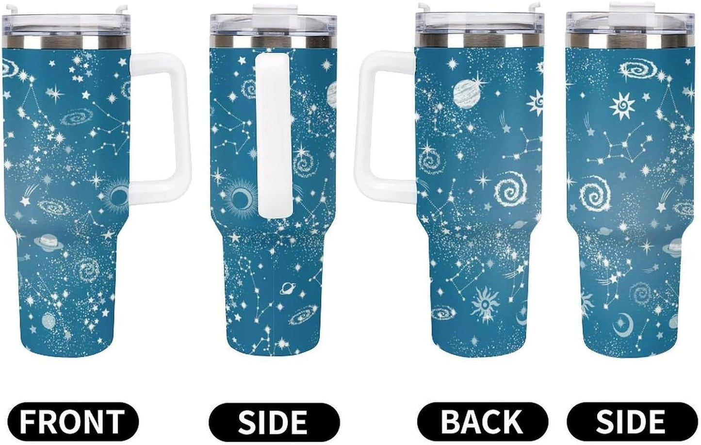 Space Constellation 304 Stainless Steel Double Wall Insulated Tumbler with Leakproof Slide Lid and Straw Large Capacity Travel Mug Black-Space Constellation