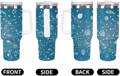Space Constellation 304 Stainless Steel Double Wall Insulated Tumbler with Leakproof Slide Lid and Straw Large Capacity Travel Mug Black-Space Constellation