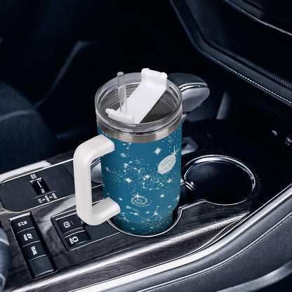 Space Constellation 304 Stainless Steel Double Wall Insulated Tumbler with Leakproof Slide Lid and Straw Large Capacity Travel Mug Black-Space Constellation