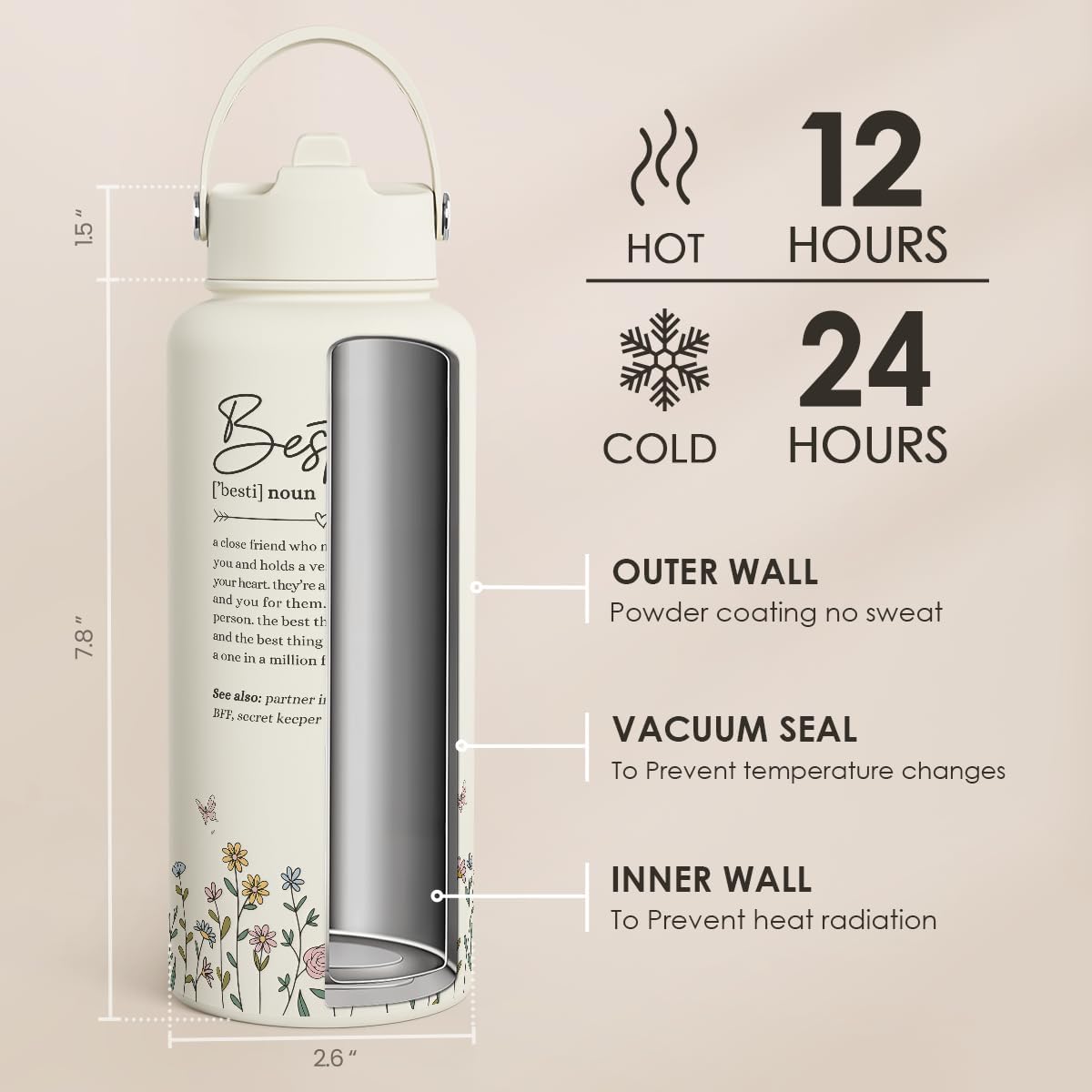 Pickleball Gift for Women, Water Bottle Stainless Steel 32oz with Lid & Straw, Sport Insulated Bottles Gifts for Girls Friends Teens Birthday Christmas - Colors A