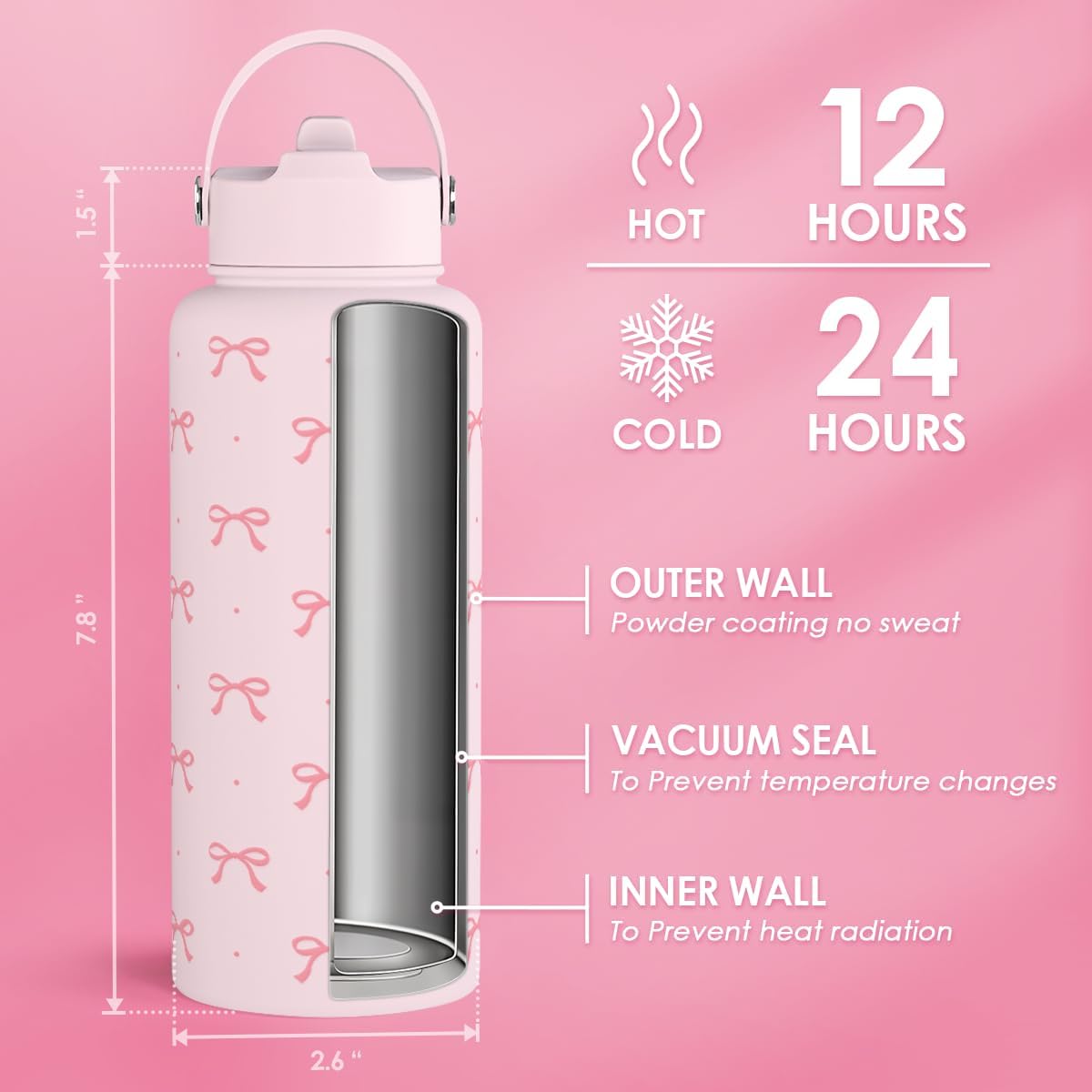 Pickleball Gift for Women, Water Bottle Stainless Steel 32oz with Lid & Straw, Sport Insulated Bottles Gifts for Girls Friends Teens Birthday Christmas - Colors A