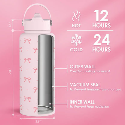Pickleball Gift for Women, Water Bottle Stainless Steel 32oz with Lid & Straw, Sport Insulated Bottles Gifts for Girls Friends Teens Birthday Christmas - Colors A