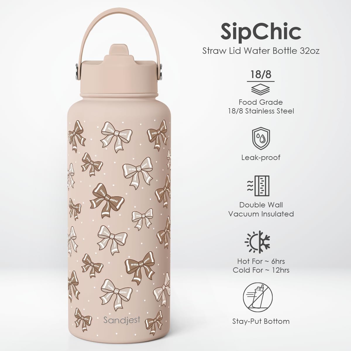 Pickleball Gift for Women, Water Bottle Stainless Steel 32oz with Lid & Straw, Sport Insulated Bottles Gifts for Girls Friends Teens Birthday Christmas - Colors A