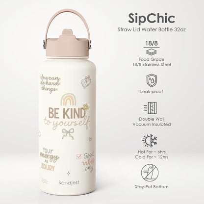 Pickleball Gift for Women, Water Bottle Stainless Steel 32oz with Lid & Straw, Sport Insulated Bottles Gifts for Girls Friends Teens Birthday Christmas - Colors A