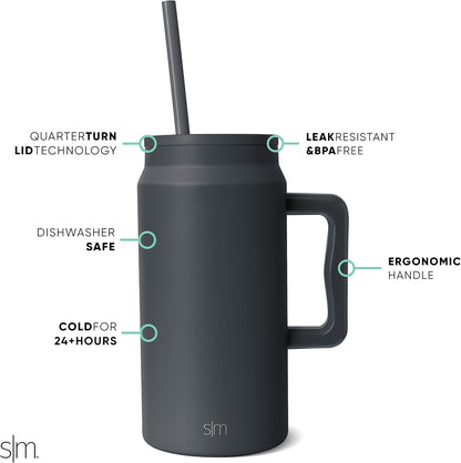 50 oz Mug Tumbler with Handle and Straw Lid | Reusable Insulated Stainless Steel Large Travel Jug Water Bottle | Gifts for Women Men Him Her | Trek Collection | 50oz | 80s Mix