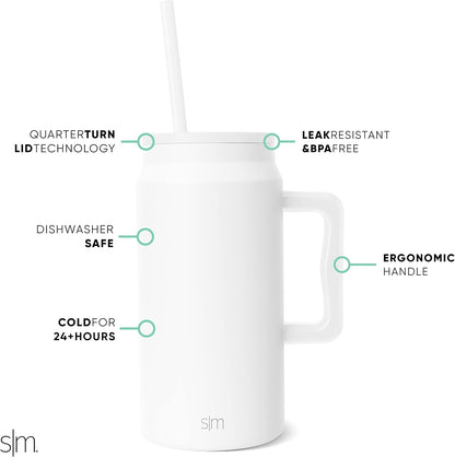 50 oz Mug Tumbler with Handle and Straw Lid | Reusable Insulated Stainless Steel Large Travel Jug Water Bottle | Gifts for Women Men Him Her | Trek Collection | 50oz | 80s Mix