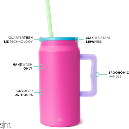 50 oz Mug Tumbler with Handle and Straw Lid | Reusable Insulated Stainless Steel Large Travel Jug Water Bottle | Gifts for Women Men Him Her | Trek Collection | 50oz | 80s Mix