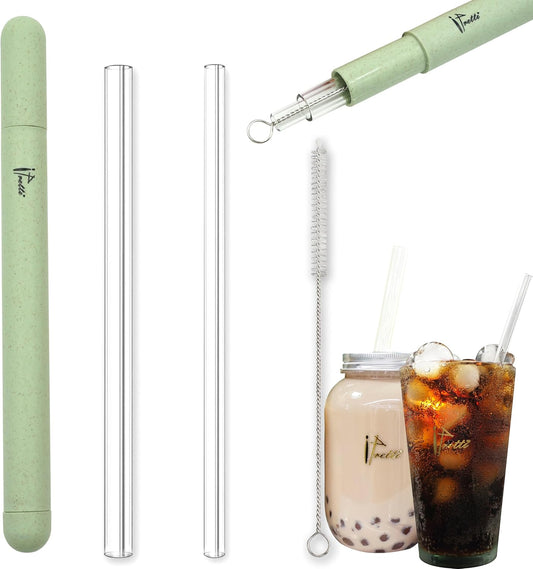 Reusable Glass Drinking Boba Straws with Brush set&Portable Case
