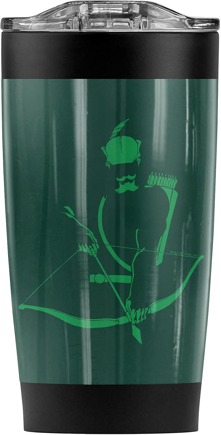 Justice League Green Arrow Minimal Stainless Steel Tumbler 20 oz Coffee Travel Mug/Cup, Vacuum Insulated & Double Wall with Leakproof Sliding Lid | Great for Hot Drinks and Cold Beverages