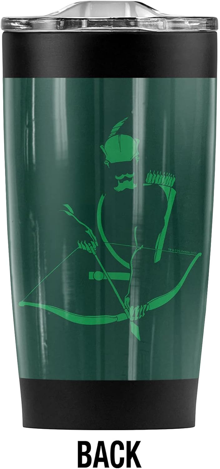 Justice League Green Arrow Minimal Stainless Steel Tumbler 20 oz Coffee Travel Mug/Cup, Vacuum Insulated & Double Wall with Leakproof Sliding Lid | Great for Hot Drinks and Cold Beverages